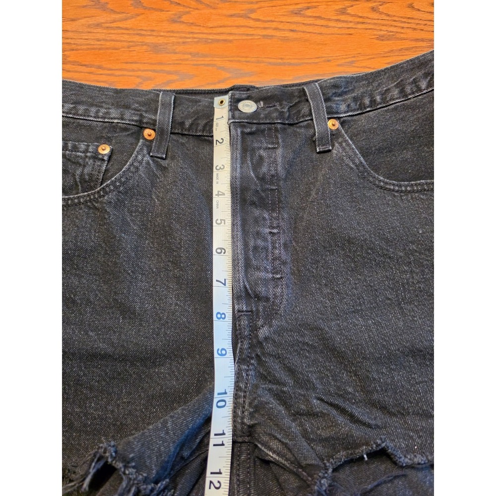 Levi's 501 Jean Shorts Womens 30 Black Denim High Rise Button Fly‎ Cutoff Frayed - Picture 6 of 11